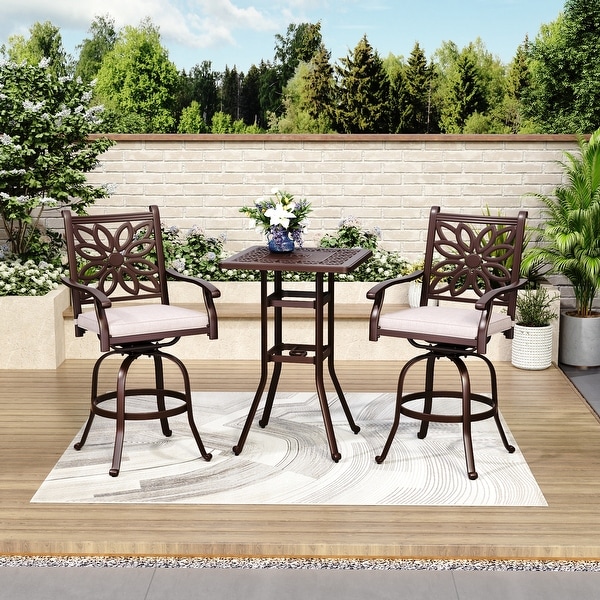 MAISON ARTS 3Piece Cast Aluminum Patio Bar Stool Set of 1 Bar Table and 2 Swivel High Bar Stools