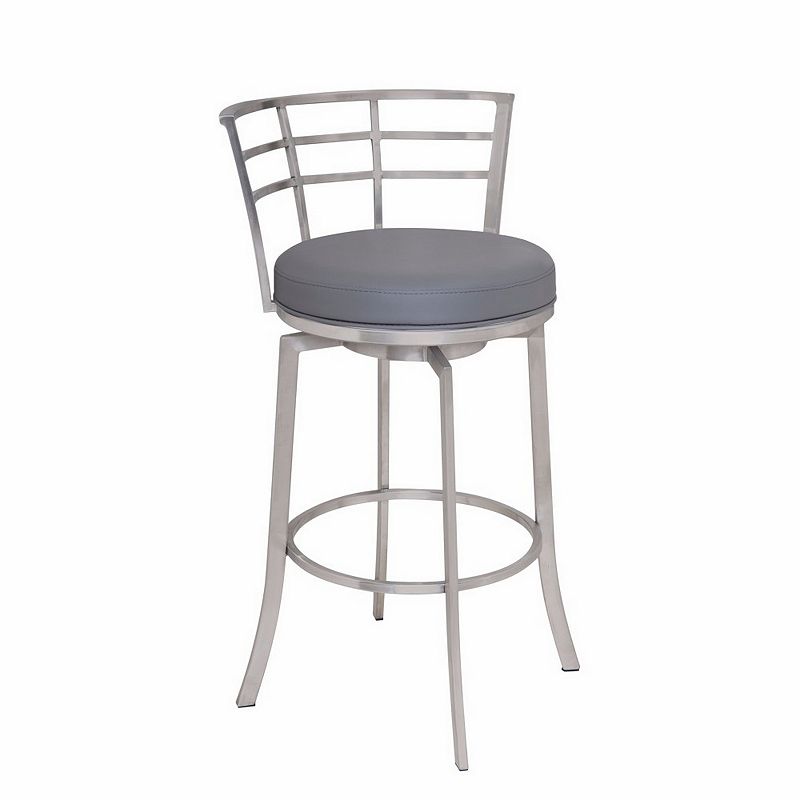 30 Inch Curved Back Counter Height Barstool with Metal Flared Legs， Silver