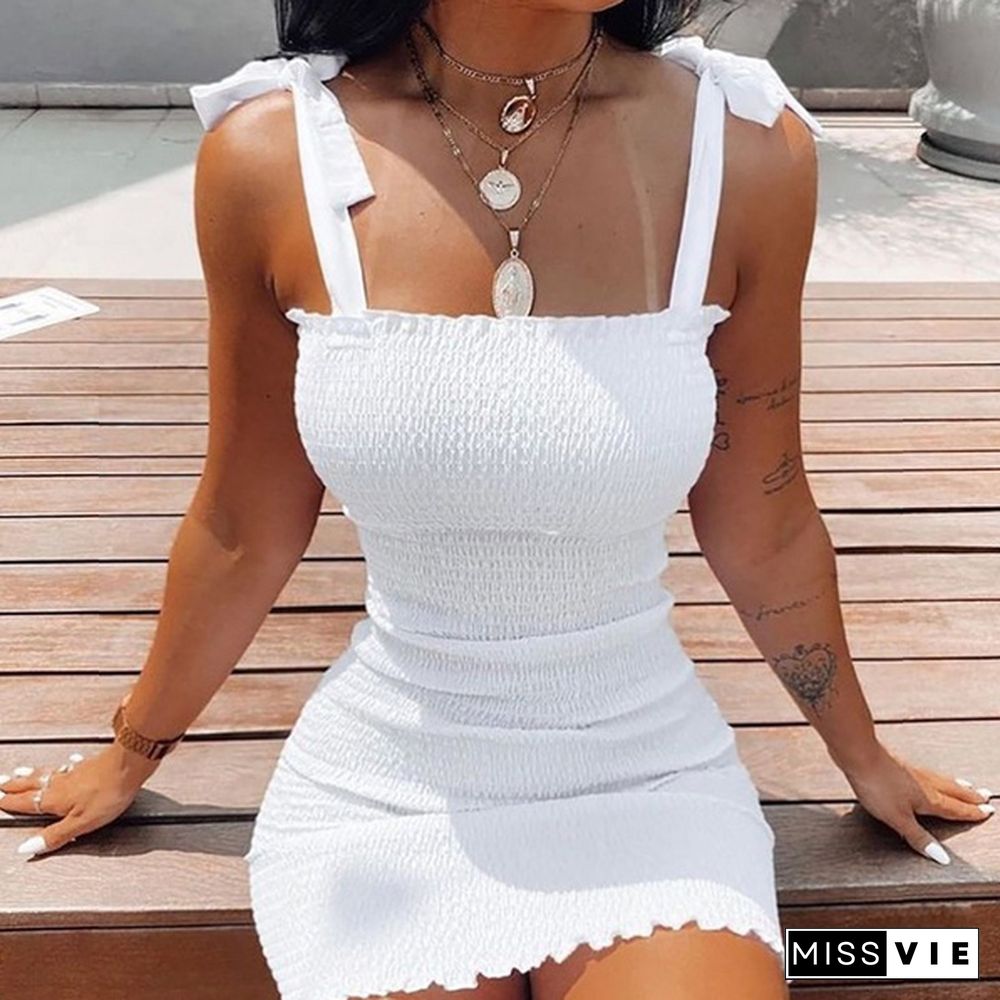 Women's Fashion Oiff Shoulder Sleeveless Smocked Bodycon Dress Women Strapless Mini Dresses Ladies Short Party Club Dress