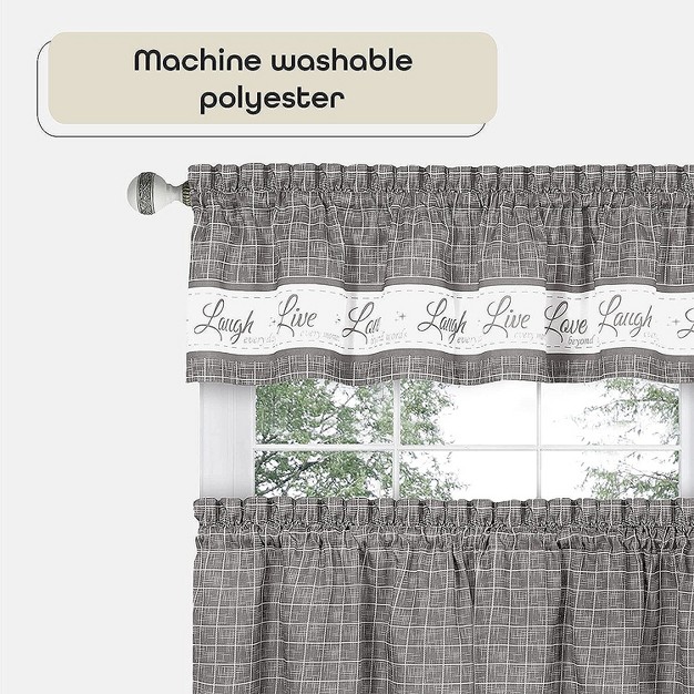 Kate Aurora Country Farmhouse Gingham Plaid Check Live laugh love 3 Pc Kitchen Curtain Set