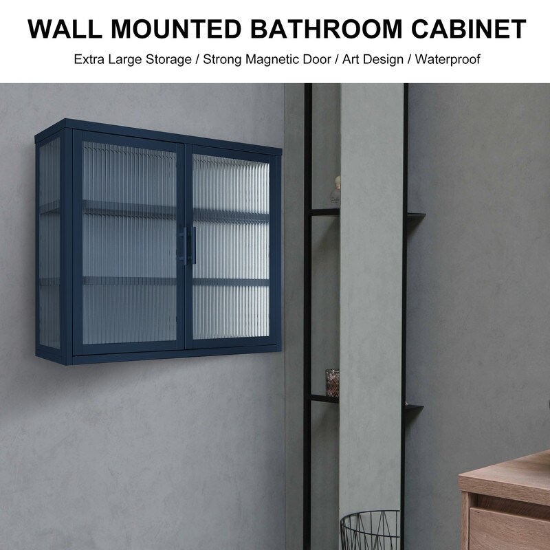 Modern Style Glass Door Wall Cabinet With Detachable Shelves