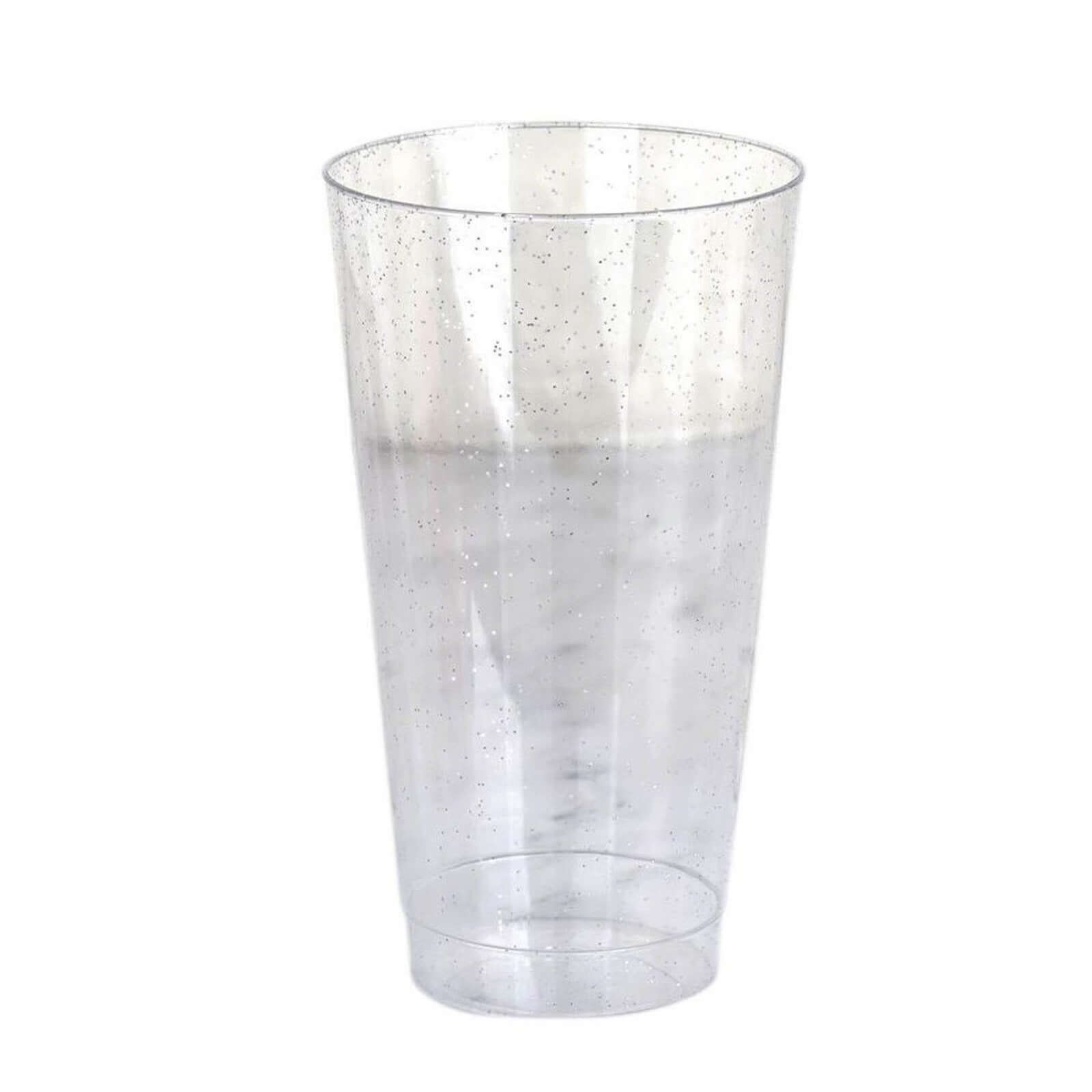 12 Pack Tall Silver Glitter Sprinkled Plastic Cups, Disposable Party Glasses 17oz