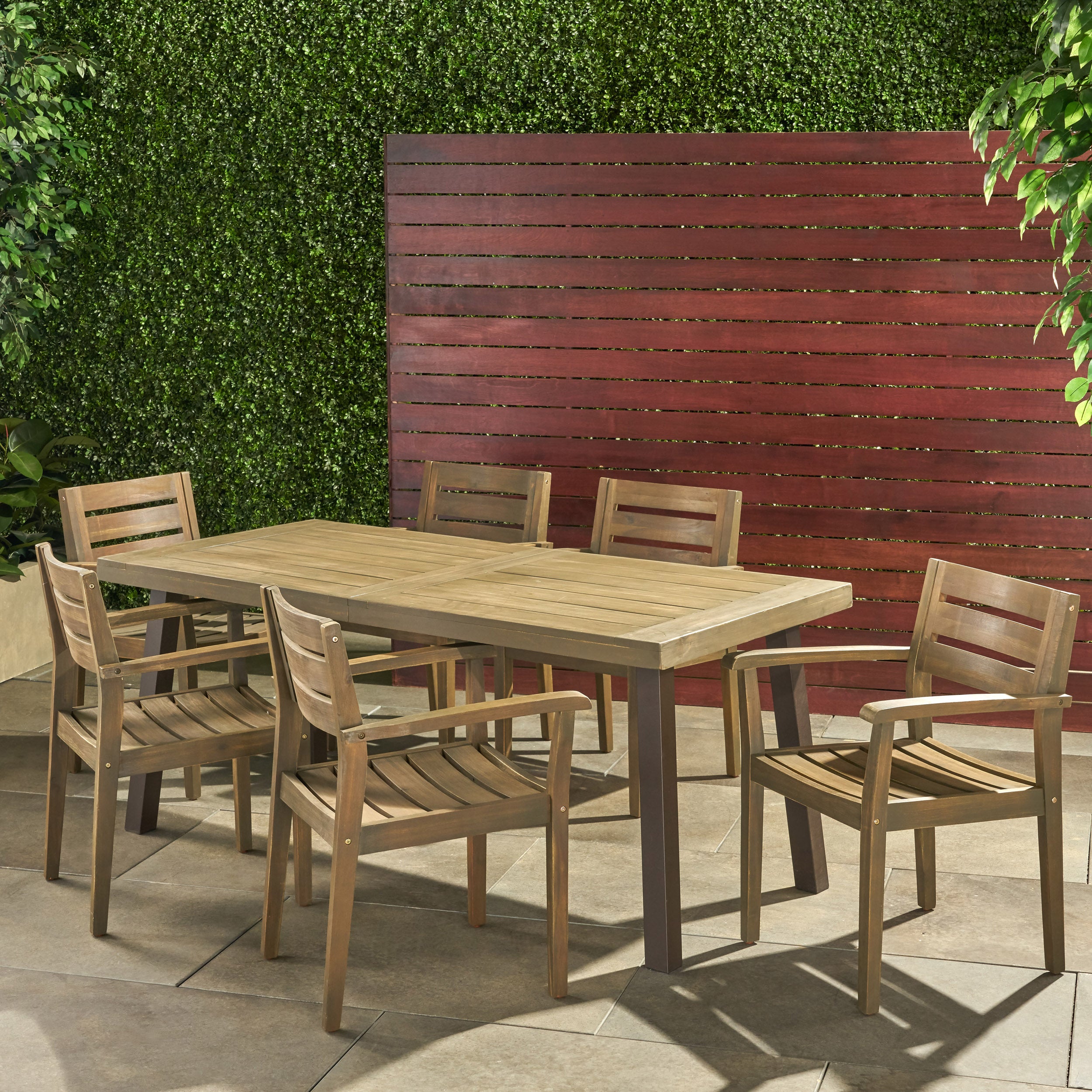 Zoey Outdoor Rustic Acacia Wood 7 Piece Dining Set