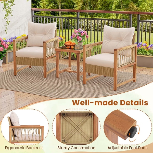 Costway 3 PCS Patio Furniture Set Outdoor PE Wicker Conversation