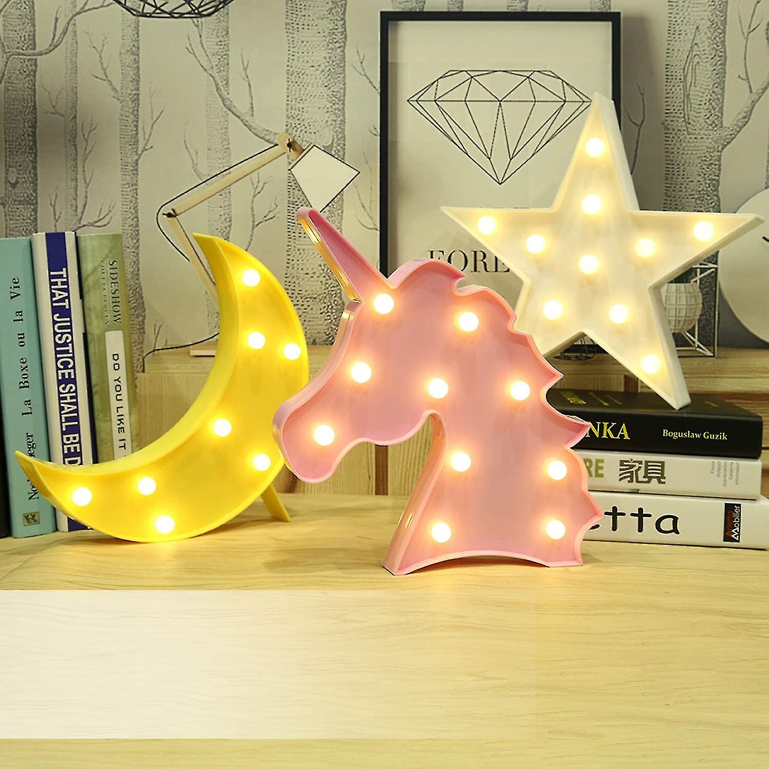 Designer Star Marquee Sign Lights， Warm White Led Lamp - Living Room， Bedroom Table and Wall Christmas Decoration For Kids and Adults - Battery Po