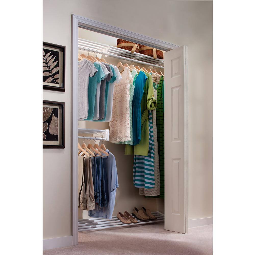 EZ Shelf 18 ft. Steel Closet Organizer Kit with 3-Expandable Shelf and Rod Units in White with 2 End Brackets EZS-K-SCRW72-3-2