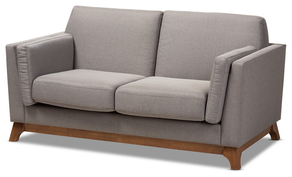 Lion Mid Century Modern Gray Fabric Walnut Wood 2 Seater Loveseat   Midcentury   Loveseats   by Baxton Studio  Houzz