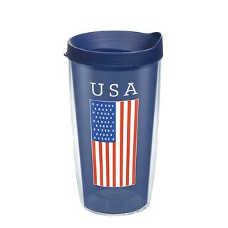 Tervis USA Flag 16 oz. Clear Plastic Travel Mugs Double Walled Insulated Tumbler with Travel Lid 1350824