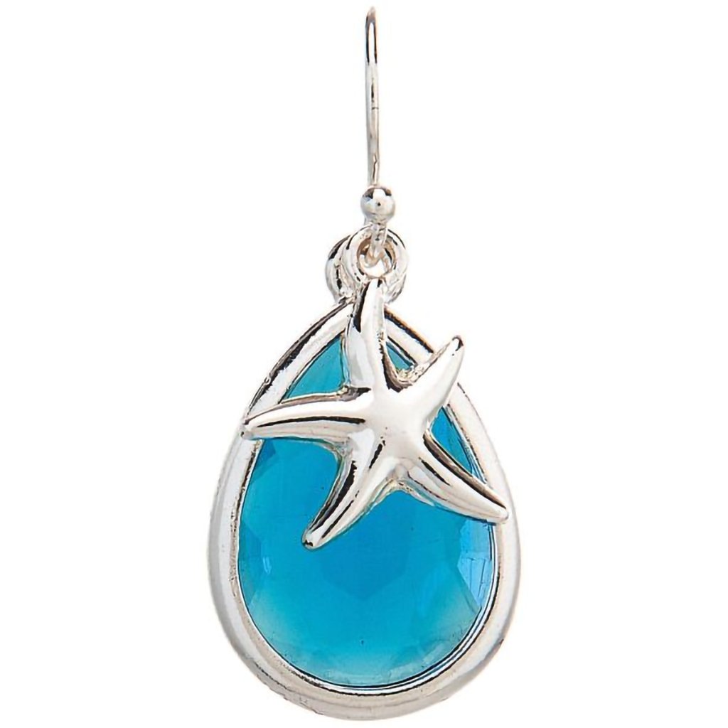 Rain  Silver Blue Teardrop Starfish Earrings