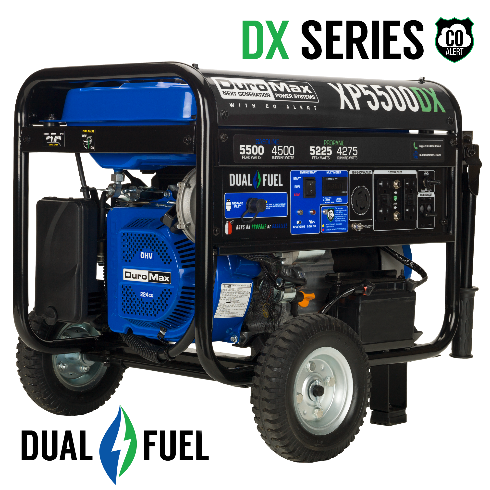 5,500 Watt Dual Fuel Portable Generator w/ CO Alert