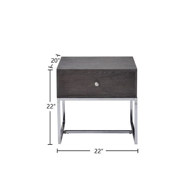 Wood End Table with a Drawer in Gray Oak and Chrome