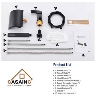 CASAINC Single-Handle Tub-Mount Roman Tub Faucet with Hand Shower in Matte Black WF5164HF-2BL