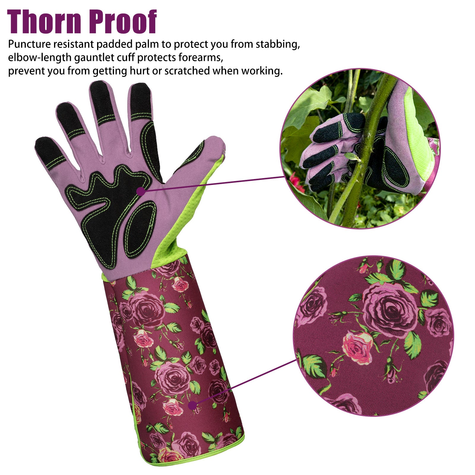 TSV Gardening Gloves for Women, Long Sleeve Thorn Proof Gardening Gloves, Rose Pruning Thorn & Cut Work Proof Long Gauntlet, Puncture Resistant, Breathable Non-Slip, Pink