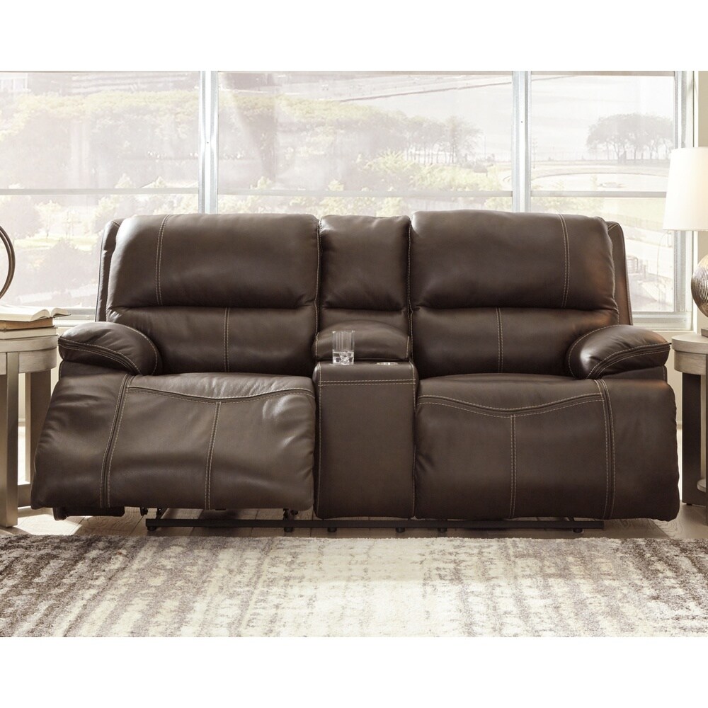 Signature Design by Ashley Ricmen Leather Power Dual Adjustable Reclining Loveseat