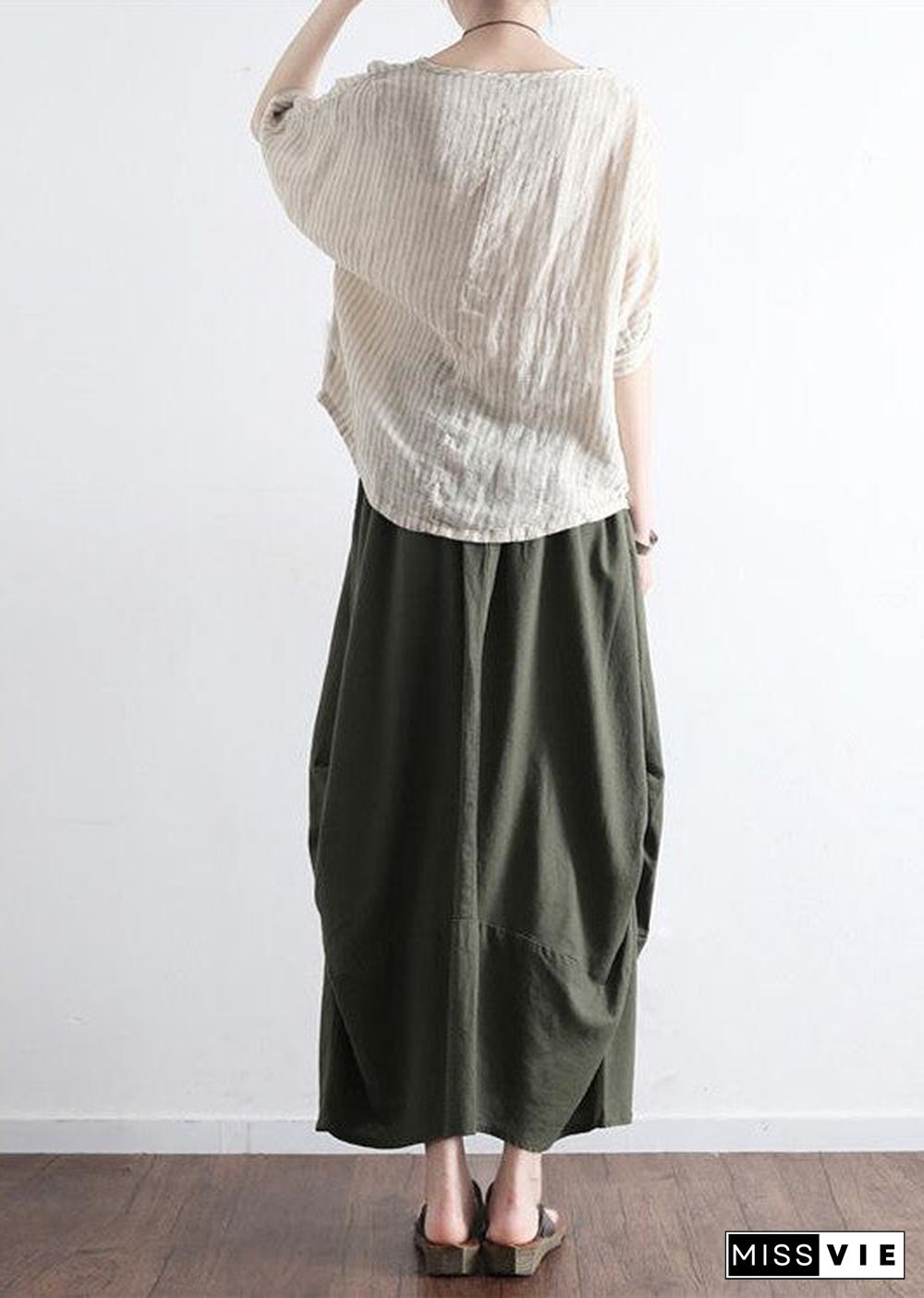 Tea green simple pockets linen skirts long maxi skirt