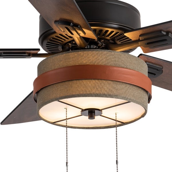 Aeris River of Goods Tan Oil-Rubbed Bronze and Metal Fabric Ceiling Fan with Light - 42