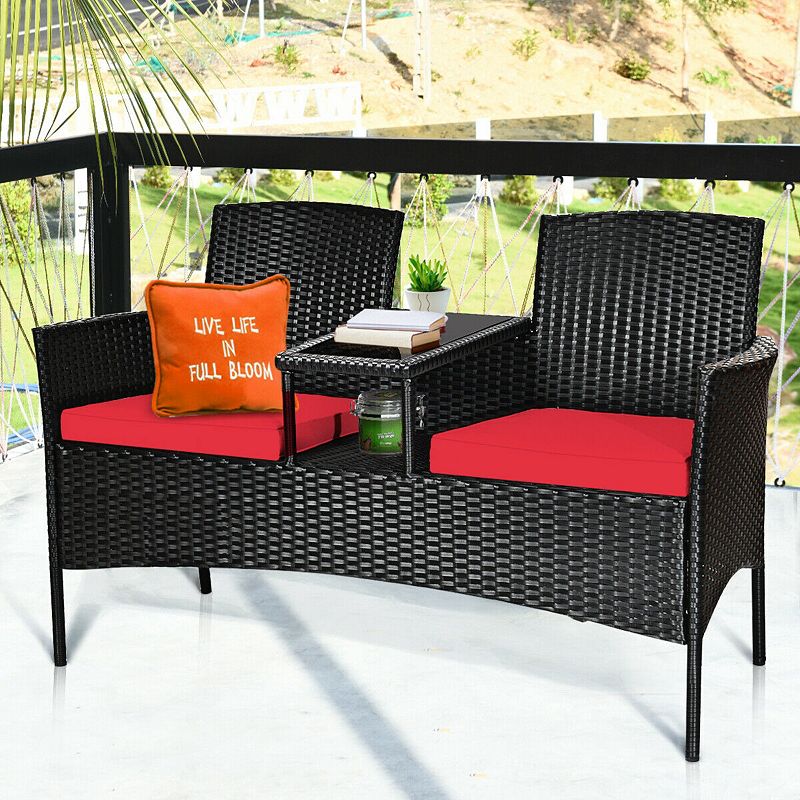 Wicker Patio Conversation Furniture Set with Removable Cushions and Table