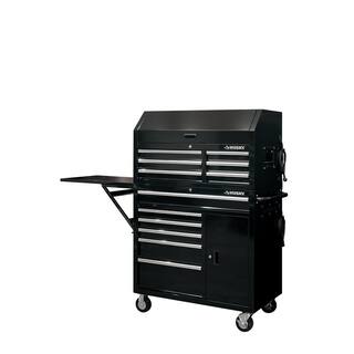 Husky 41 in. W x 24.5 in D Standard Duty 12-Drawer Rolling Tool Chest and Top Tool Cabinet with Side Table in Gloss Black HOTC4112B13S