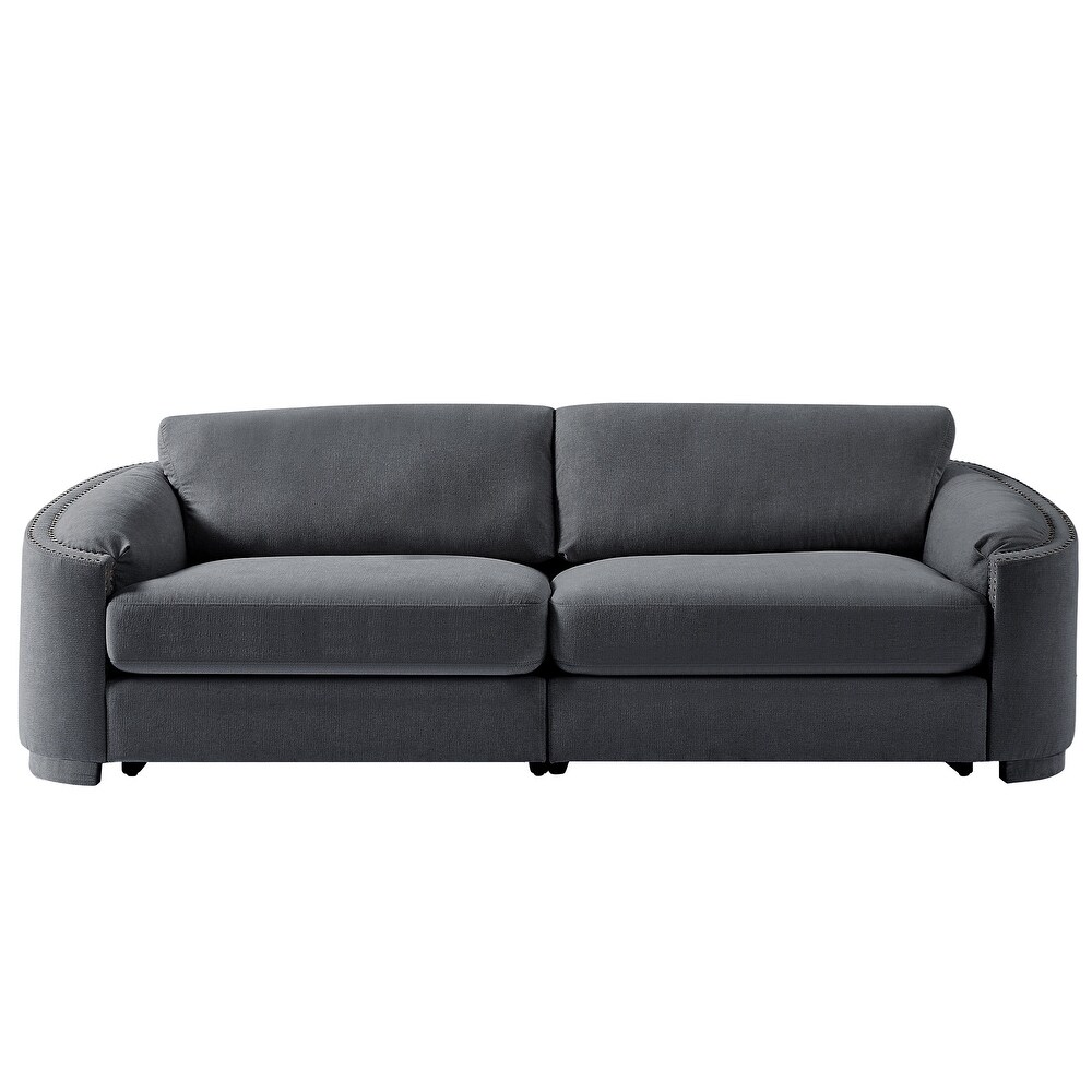 Modern 3 Seater/Plus Loveseat Sofa Polyester Upholstered Couch with Semilunar Arm and Rivet Detailing for Living Room