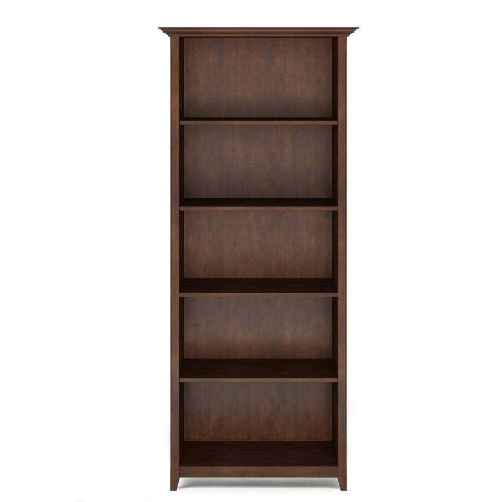 Simpli Home Amherst Solid Wood 70 in. x 30 in. Transitional 5 Shelf Bookcase in Russet Brown AXCAMH09-RUS