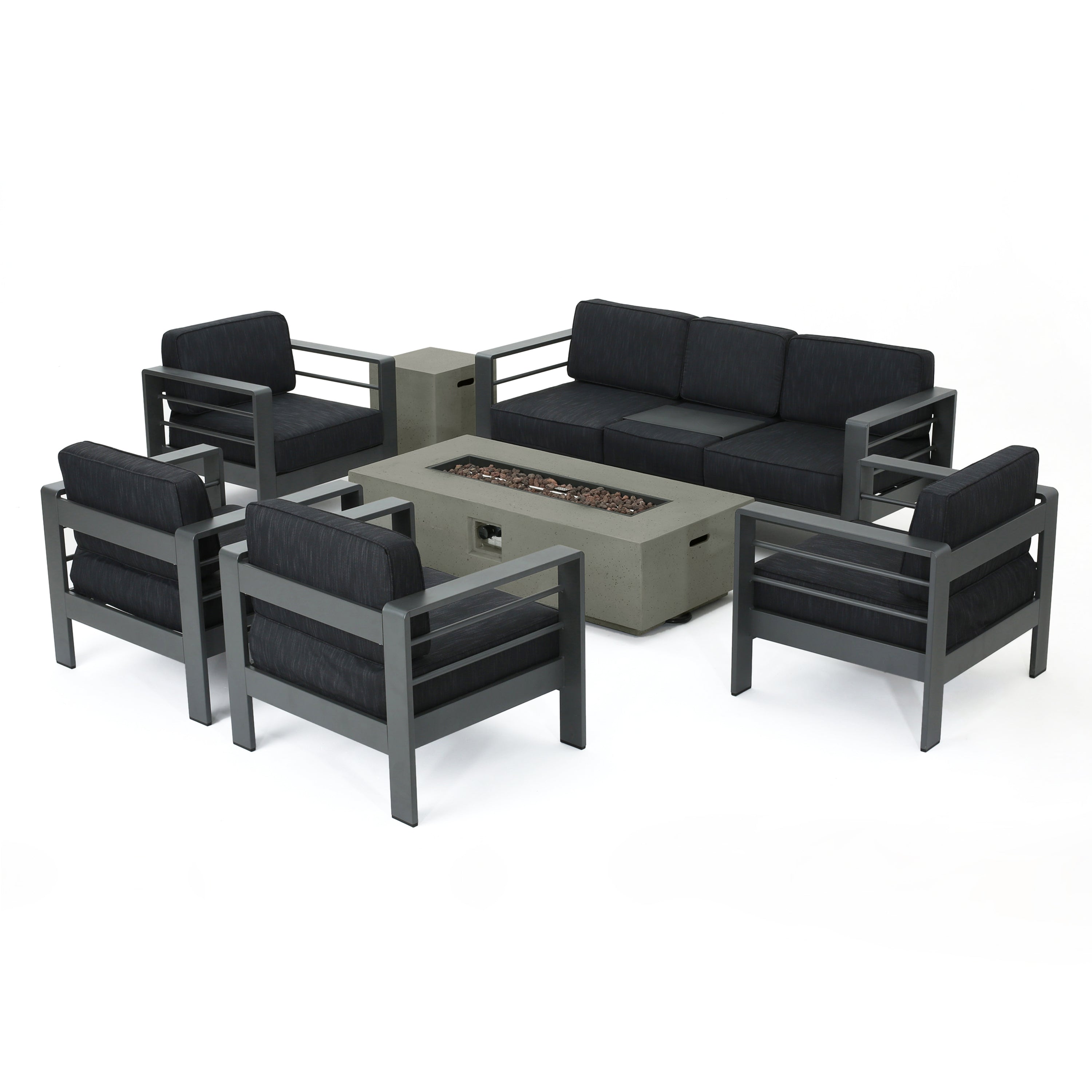 Coral Bay Outdoor Gray Aluminum 7 Piece Sofa Chat Set with Fire Table