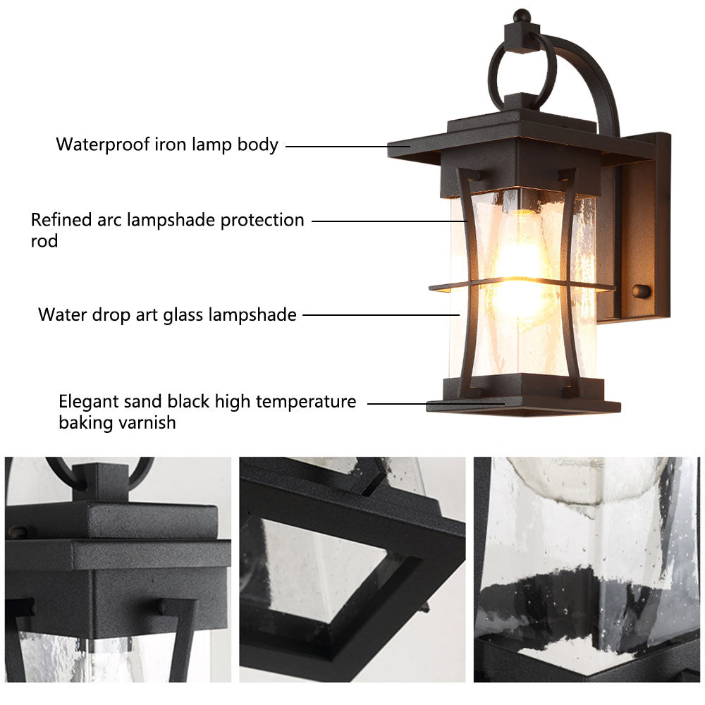 ANQIDI Waterproof Outdoor Wall Sconces Light Fixtures Exterior House Wall Lamps Black Metal with Clear Seeded Glass