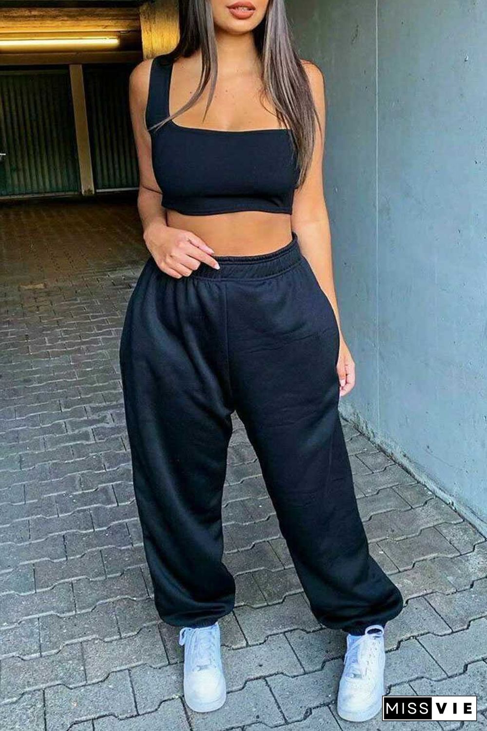 Comfortable Knit High Waisted Workout Jogger Sweatpants