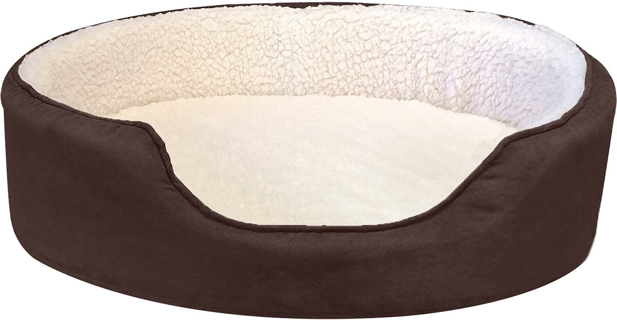 FurHaven Faux Sheepskin and Suede Orthopedic Bolster Dog Bed w/Removable Cover