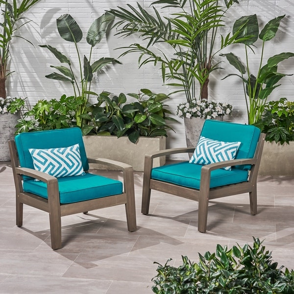 Grenada Outdoor Acacia Wood Club Chairs with Cushions (Set of 2) by Christopher Knight Home