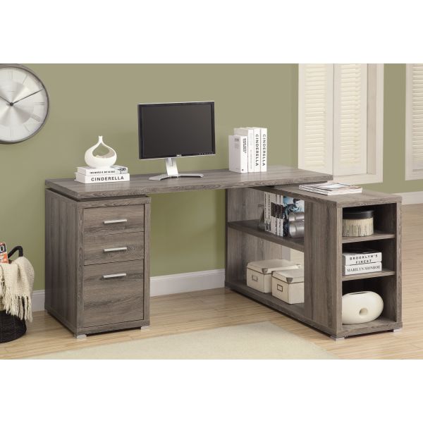 Computer Desk， Home Office， Corner， Left， Right Set-up， Storage Drawers， L Shape， Work， Laptop， Brown Laminate， Contemporary， Modern