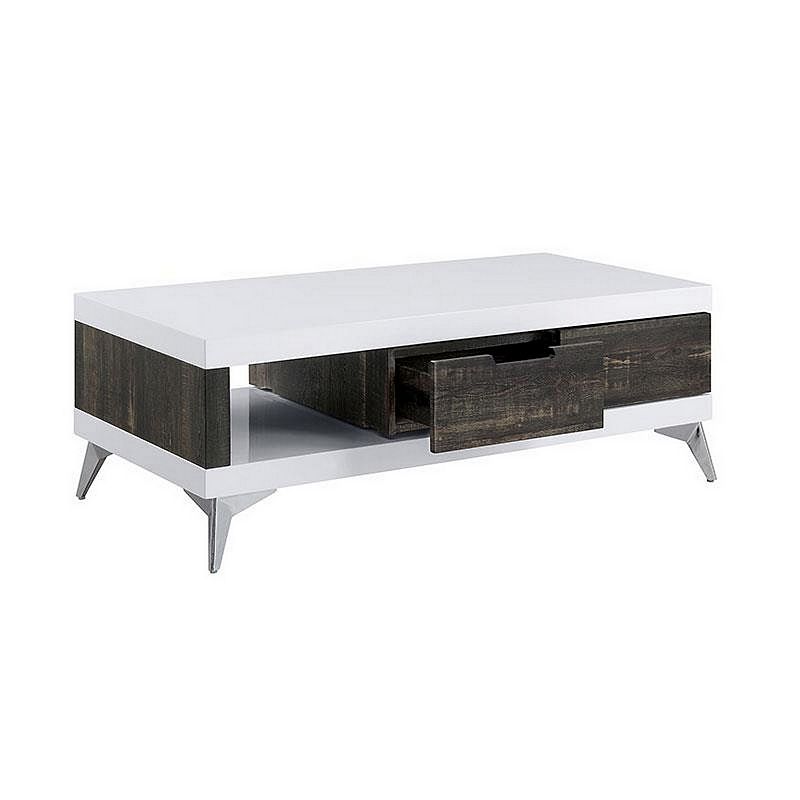 Two Tone Coffee Table with Open Shelf， White and Brown