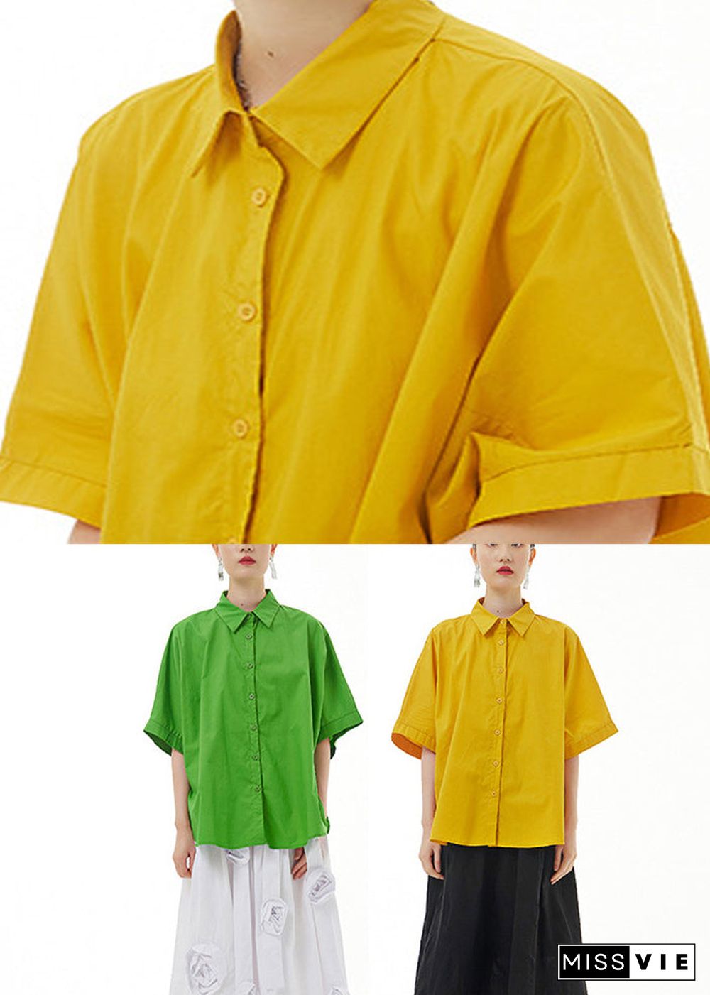 Green Side Open Cotton Shirt Short Sleeve