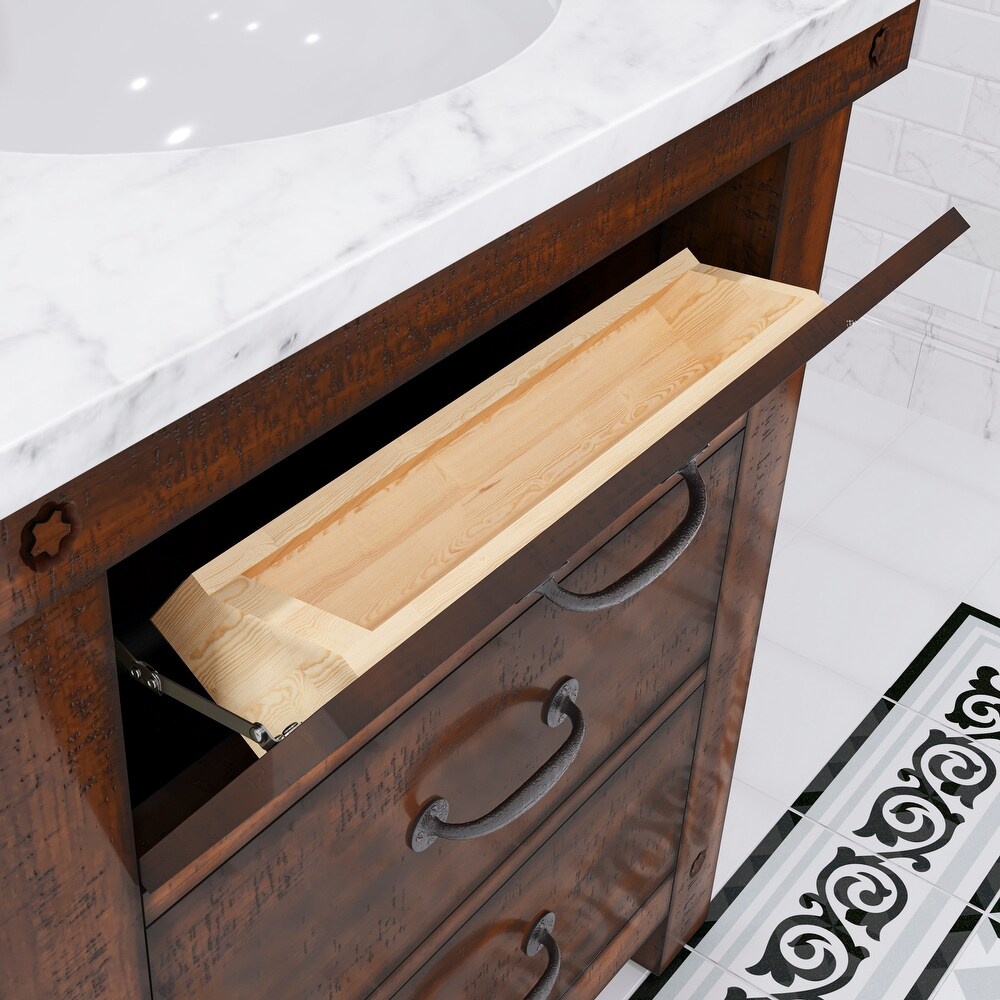 Aberdeen Carrara Marble Countertop Vanity in with Mirror and Faucet