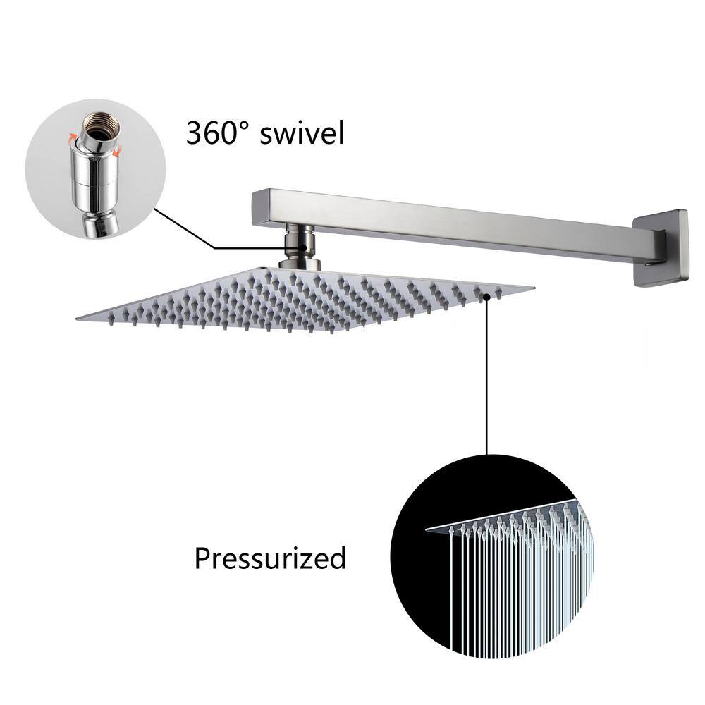 Logmey 1-Spray Patterns with 1.8 GPM 10 in. Wall Mounted Full Fixed Shower Head with Rain Shower System in Brushed Nickel LM-SLF16007-SS