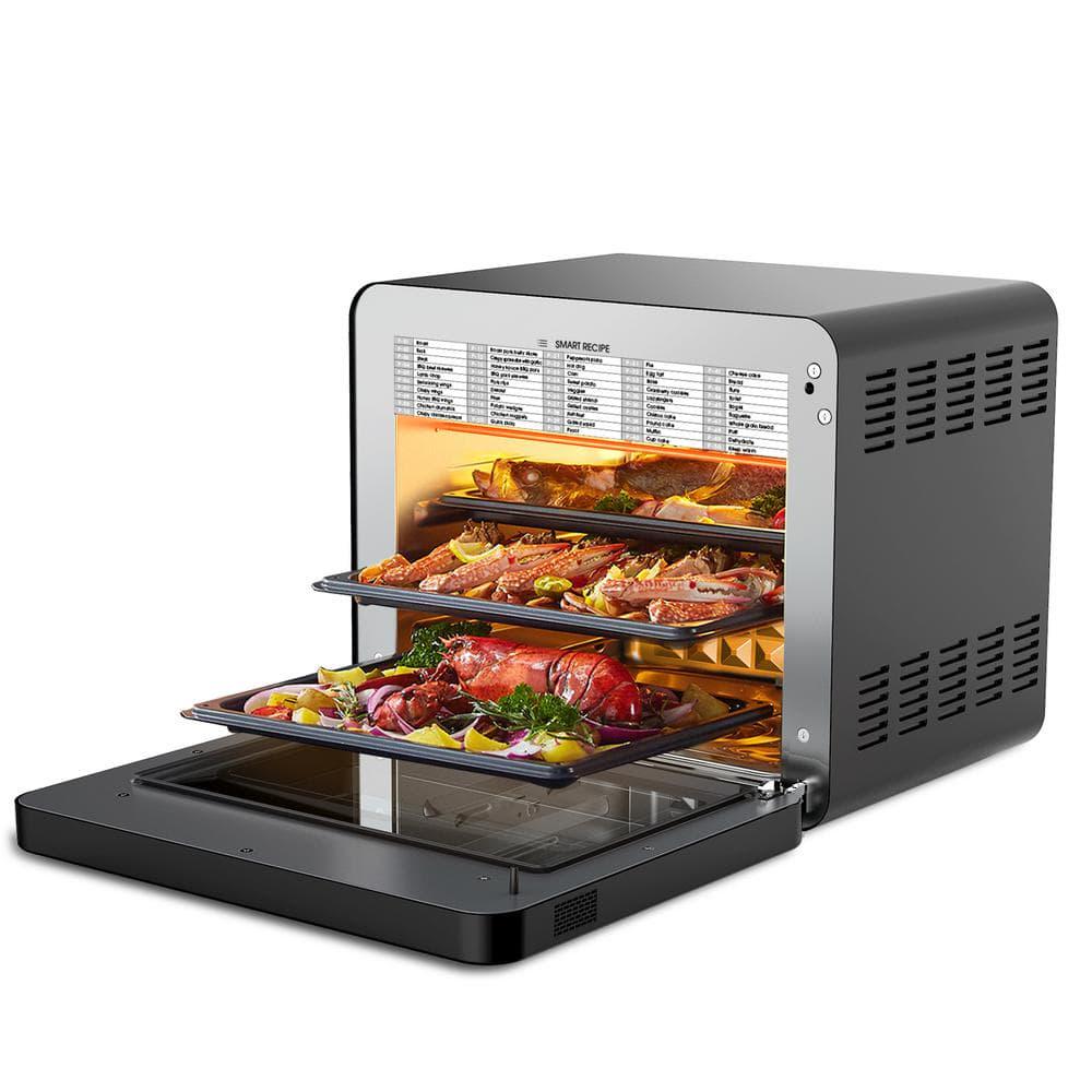 Tileon 1650 W 6Slice Black Stainless Steel Air Fryer Toaster Oven 26 qt Steam Convection Countertop Oven 50Cooking Presets