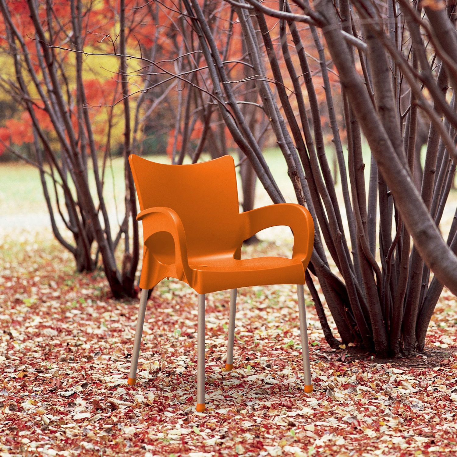 33.25 Orange and Silver Outdoor Patio Dining Arm Chair