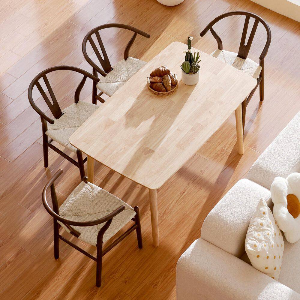 Merra Walnut Classic Wishbone Dining Chairs with Hand-Woven Paper Cord Seats and Horseshoe Armrests (Set of 2) HDC-JS03-BR-BNHD-1