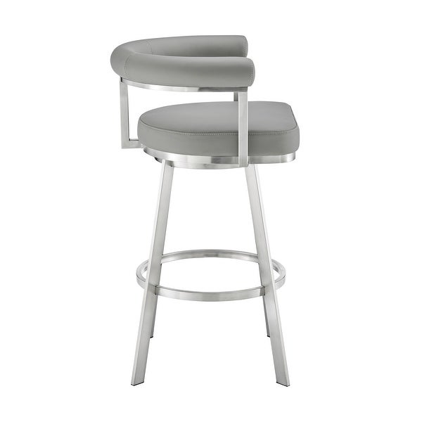 Gini 26 Inch Swivel Counter Stool， Round Back， Chrome， Gray Faux Leather