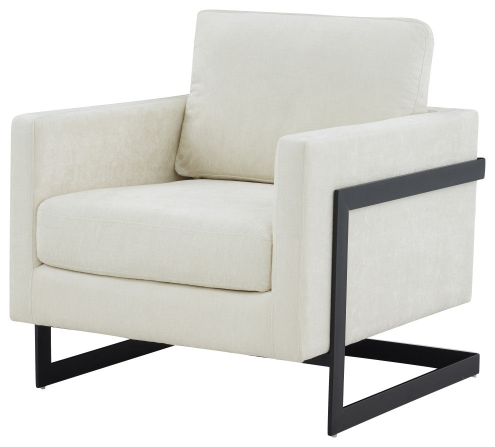 Modrest Prince Contemporary White Fabric + Black Metal Accent Chair   Transitional   Armchairs And Accent Chairs   by Vig Furniture Inc.  Houzz