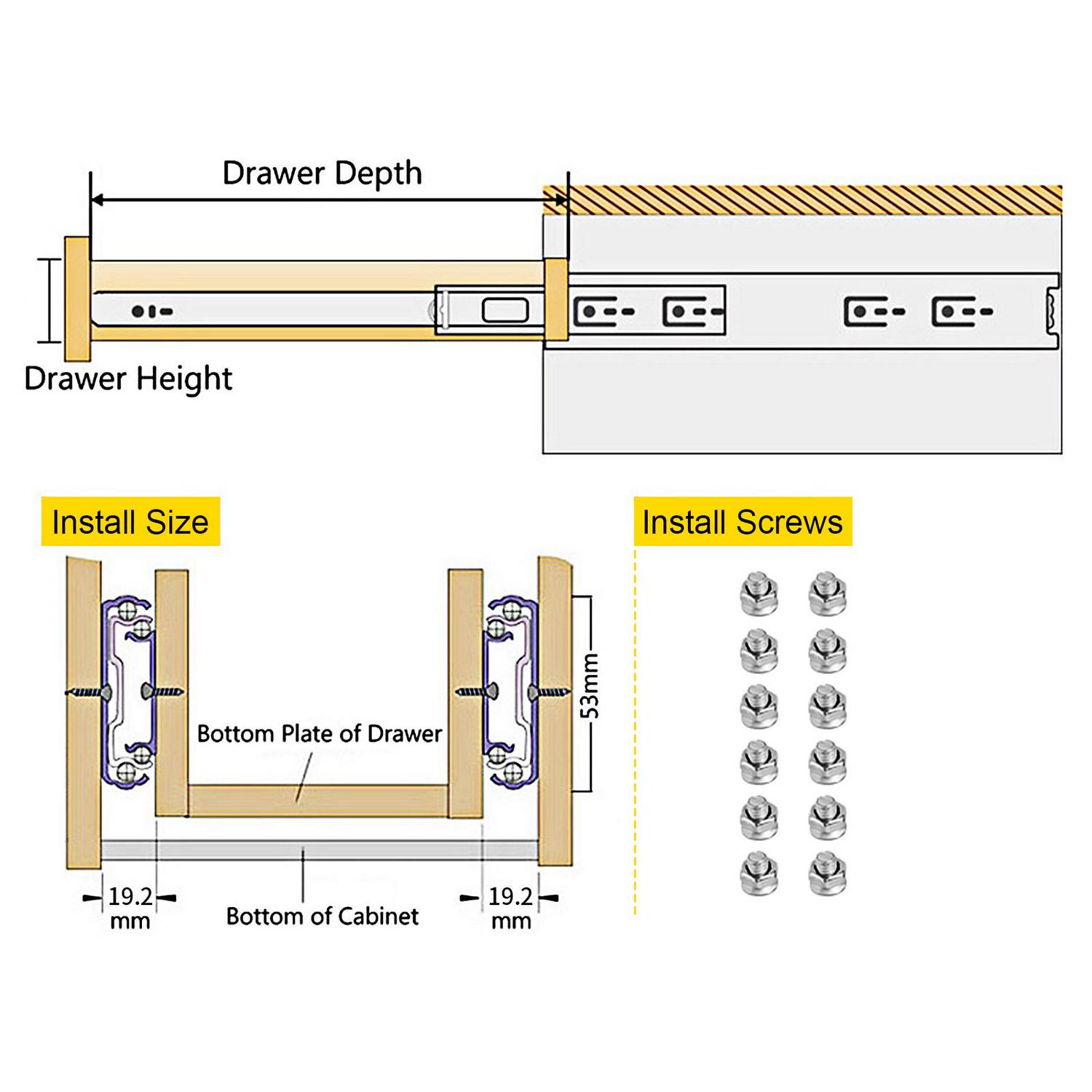 VEVOR 24 Heavy Duty Locking 250 LBS Capacity 2 PCS Three Section Full Extension Cold-Rolled Steel Industrial Drawer Slides