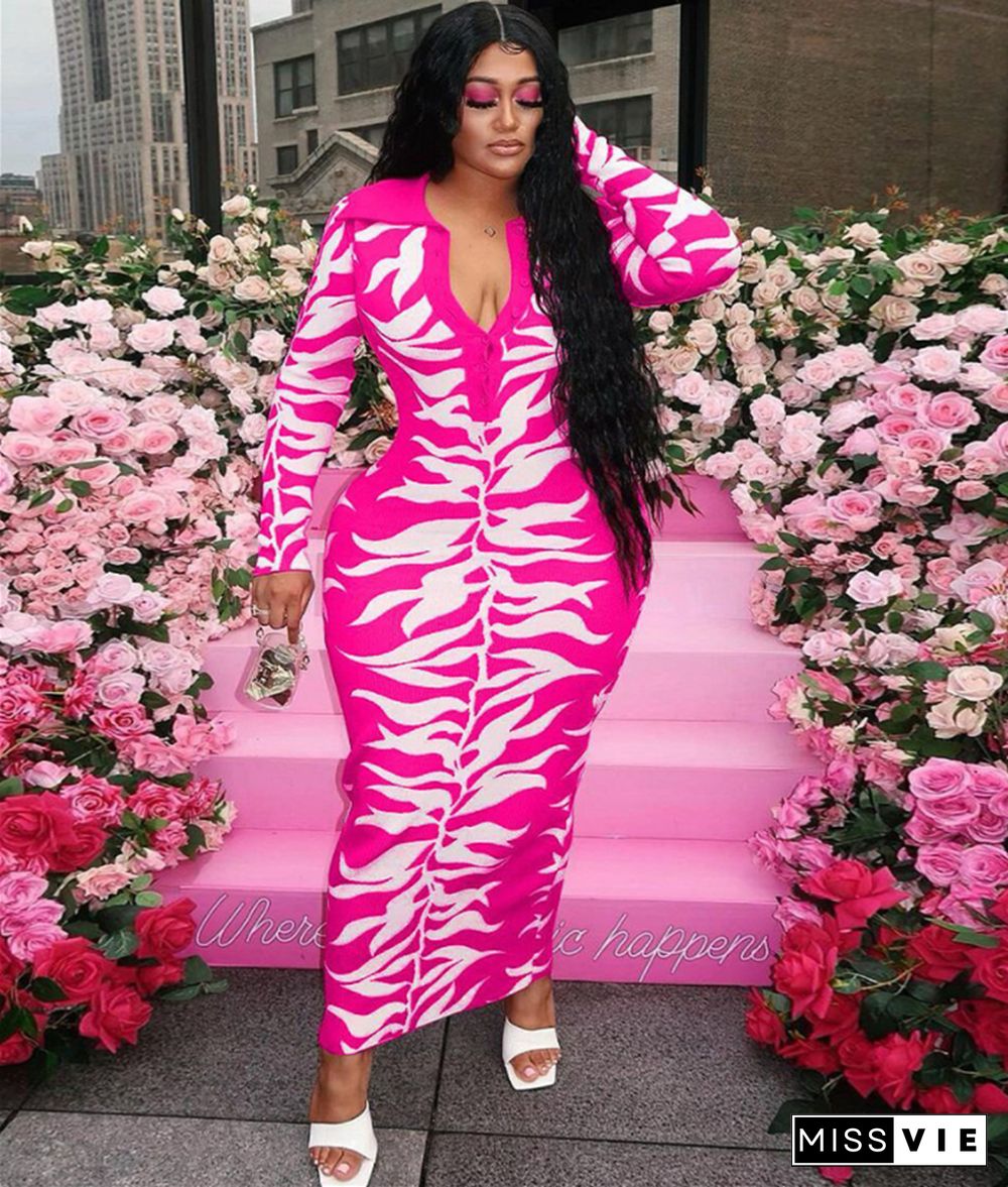 5XL Long Sleeve Print Elegant Plus Size Dresses