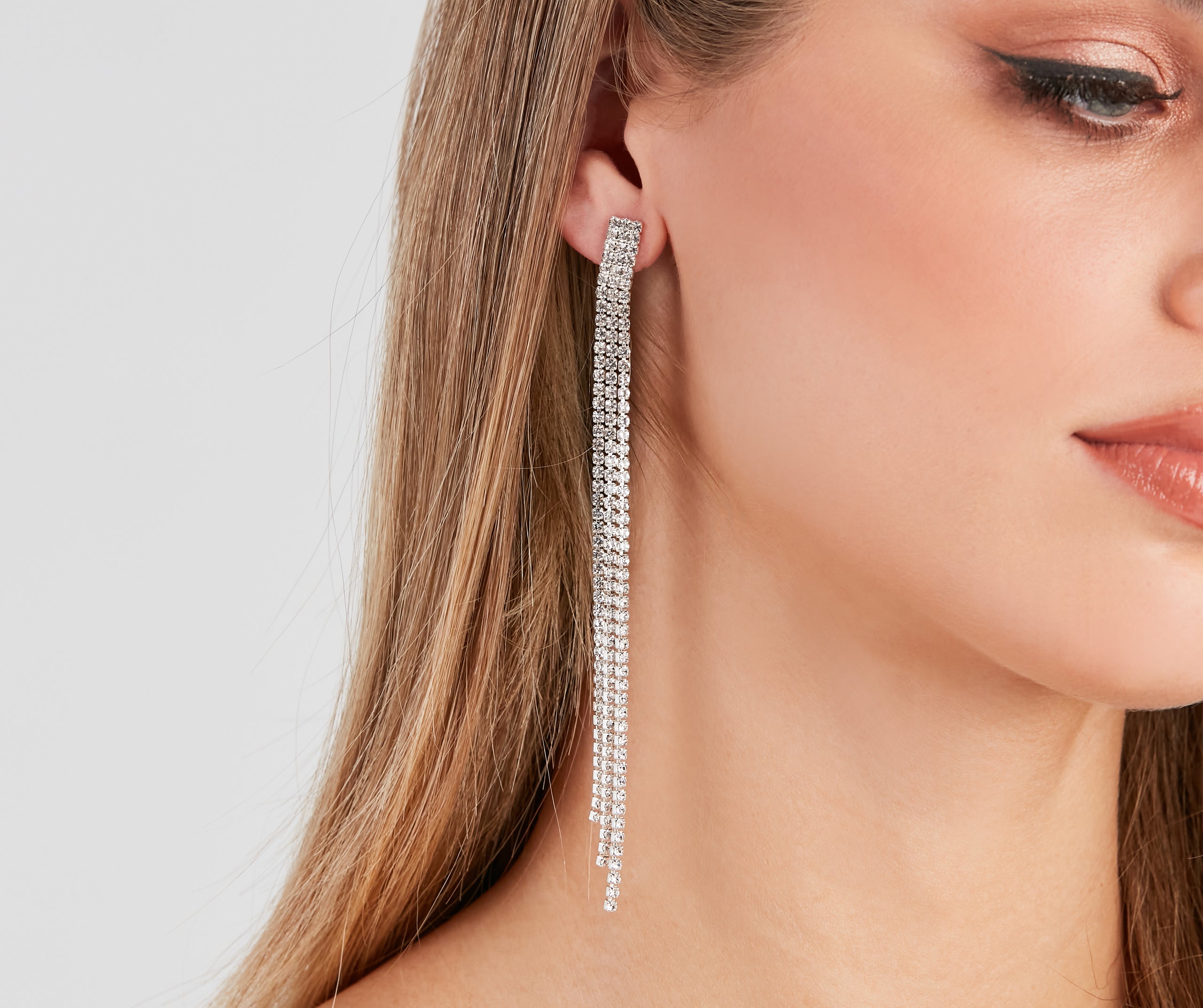 Glamorous Babe Rhinestone Fringe Earrings