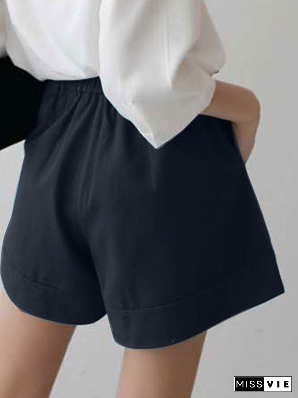 Solid Loose Button Elastic Waist Wide Leg Casual Shorts