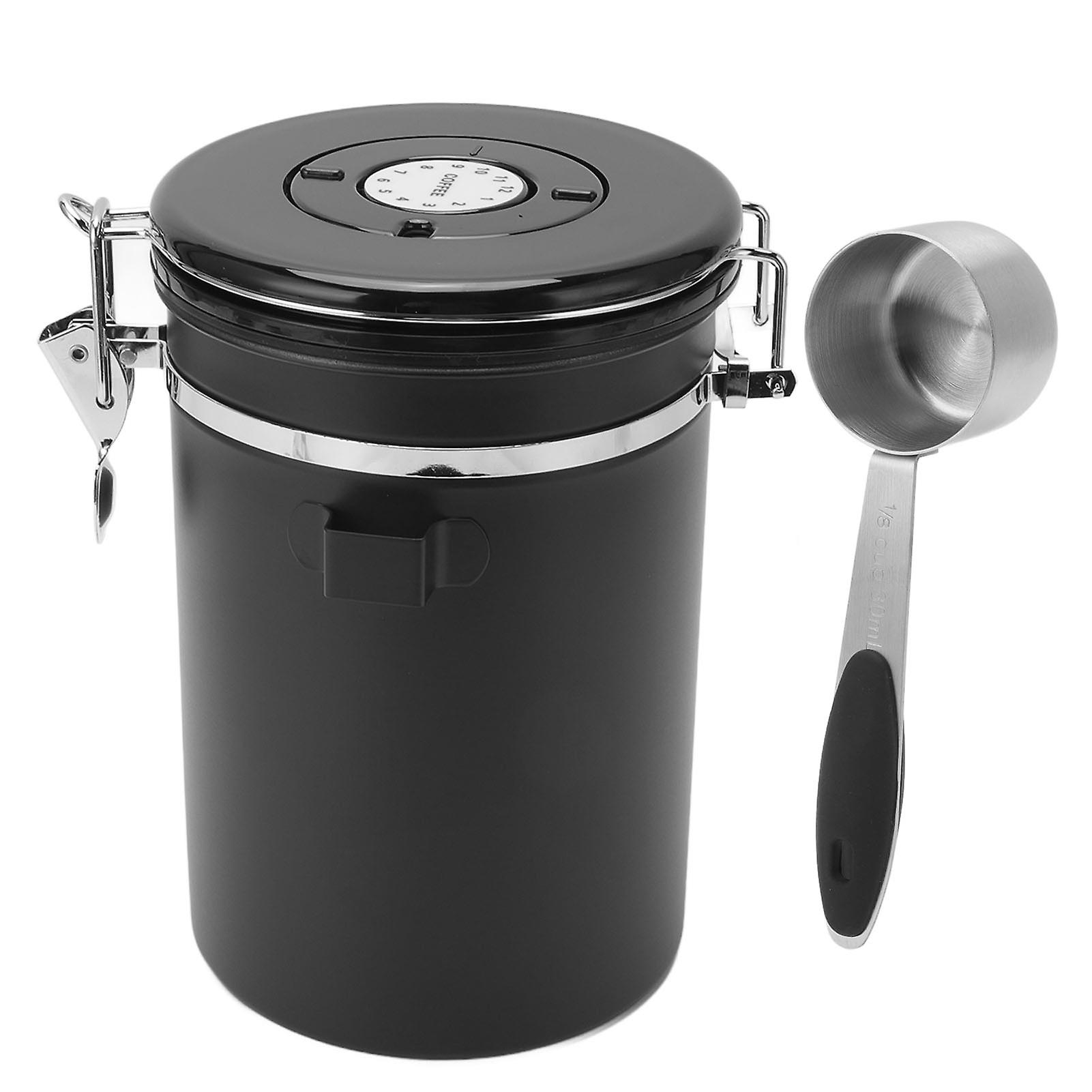 Coffee Bean Storage Stainless Steel Airtight Container Coffee with 30ml Spoon Date Tracking Coffee Canister for Store 1.8L Black