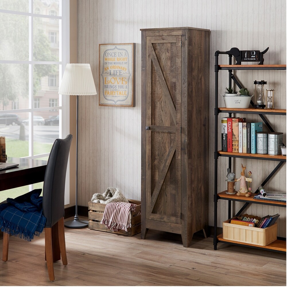 Bres Farmhouse Oak 4 Shelf Bookcase Cabinet by Furniture of America