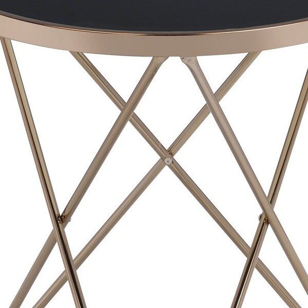 Valora End Table， Black Glass and Champagne