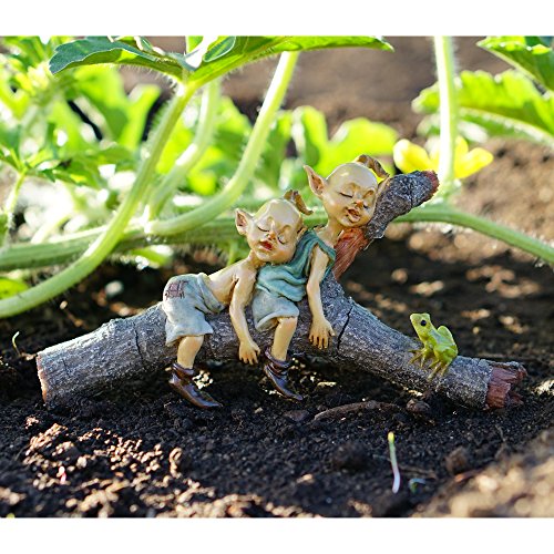 Top Collection Miniature Fairy & Terrarium Twin Garden Pixies Napping on Tree Log Statue, Small