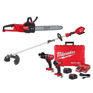 MW M18 FUEL 18V Lithium-Ion Brushless Cordless String Trimmer w16 in. Chainsaw  Hammer DrillImpact Driver Kit (3-Tool) 2825-20ST-3697-22-2727-20