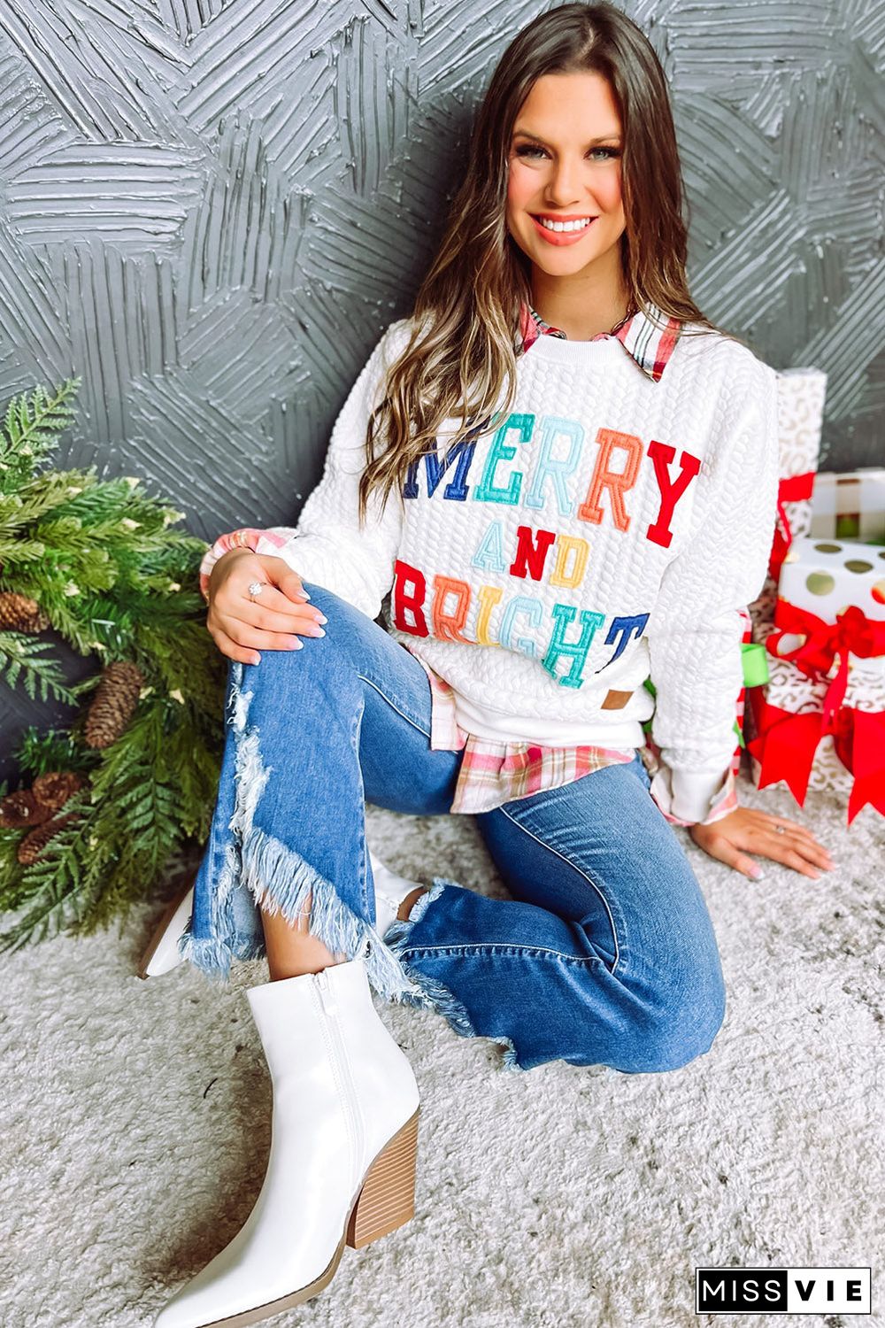 Merry And Bright Cable Knit Pullover Sweatshirt