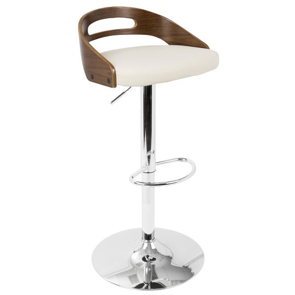 Lumisource Cassis Mid-Century Modern Adjustable Barstool with Swivel in Walnut And Cream Faux Leather - 18